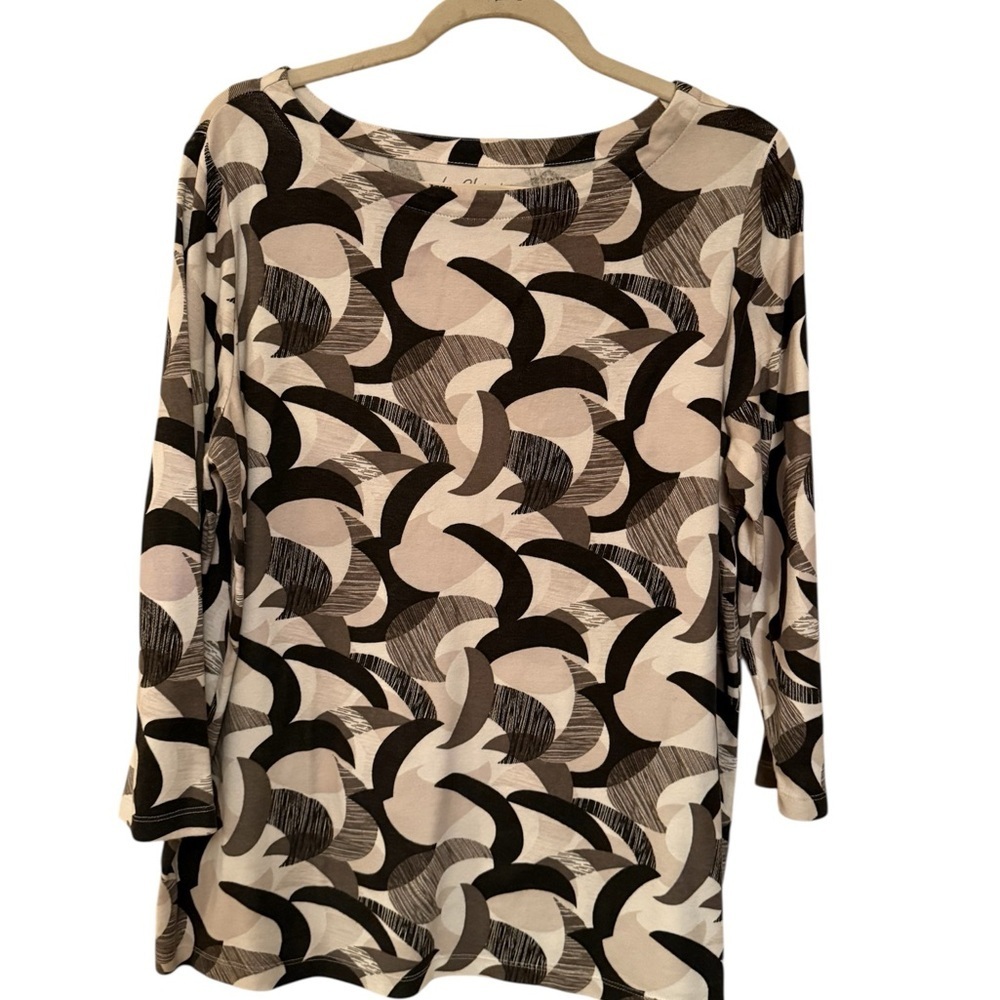 Chico's Black and White Abstract Long Sleeve Top